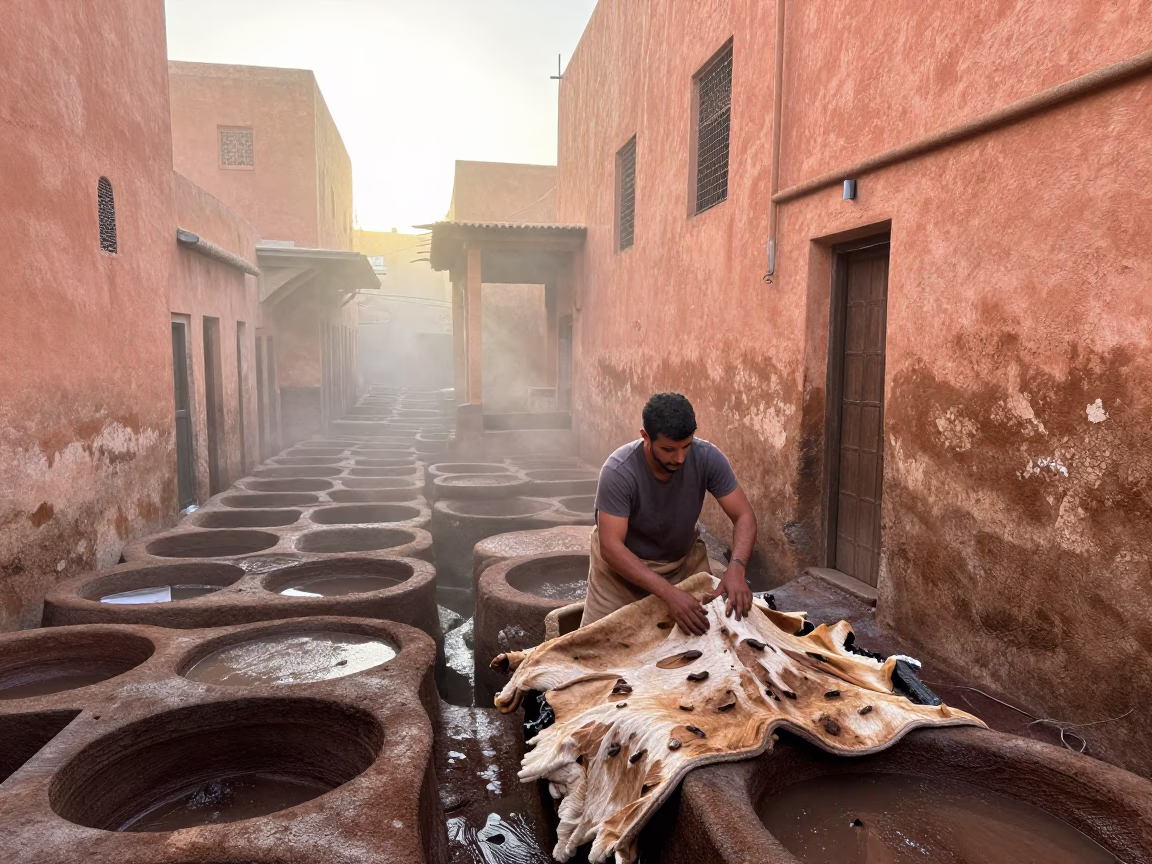 Adjusting Hide in Fez in in Fez, Morocco