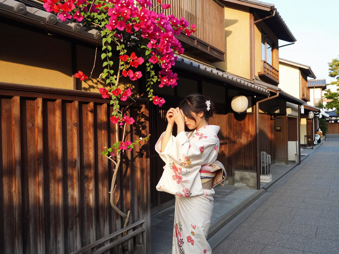 Adjusting Kimono in Kyoto in in Kyoto, Japan