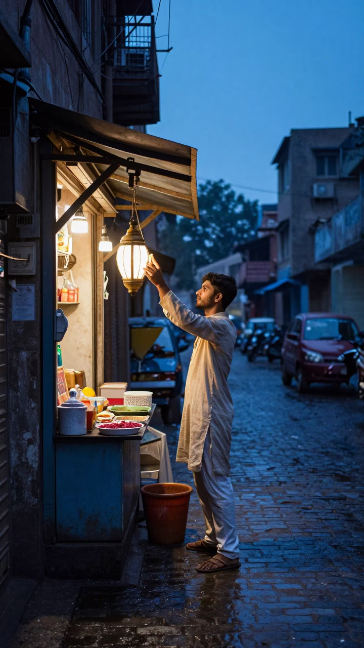 Adjusting Lantern in Delhi in in Delhi, India