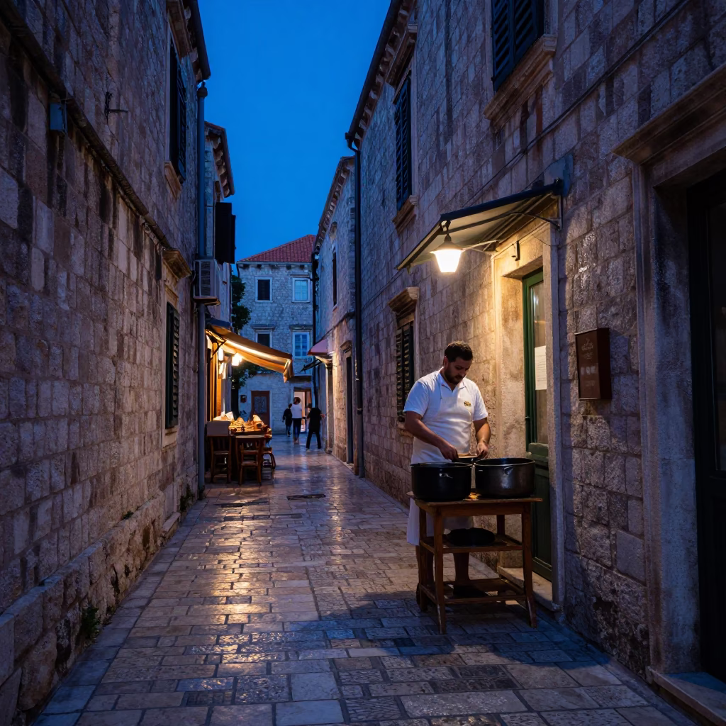 Adjusting Pots in Dubrovnik in in Dubrovnik, Croatia