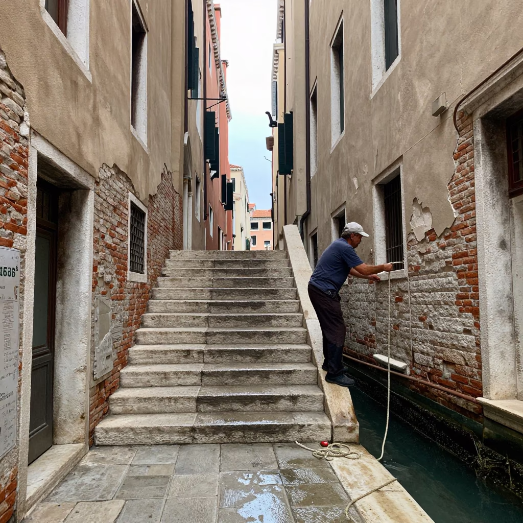 Adjusting Rope in Venice in in Venice, Italy