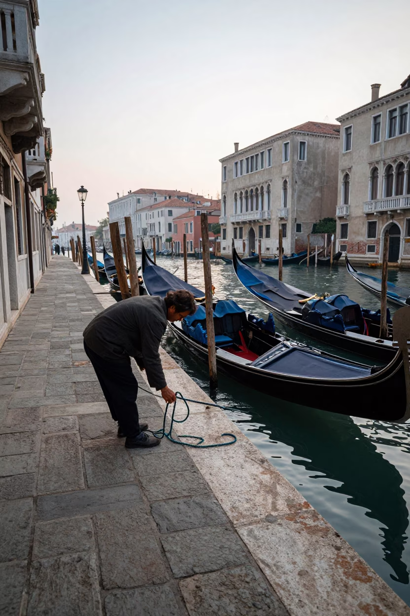 Adjusting Ropes in Venice in in Venice, Italy
