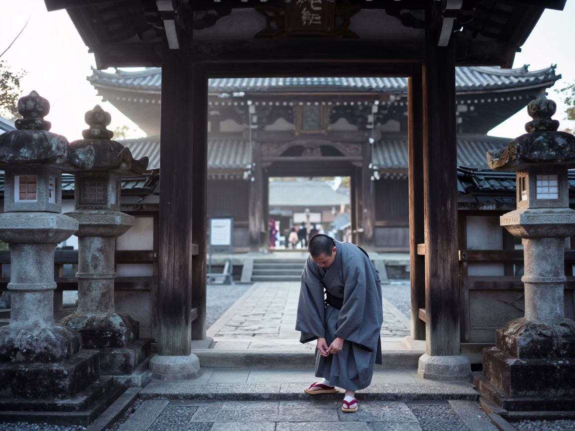 Adjusting Sandals in Kyoto in in Kyoto, Japan