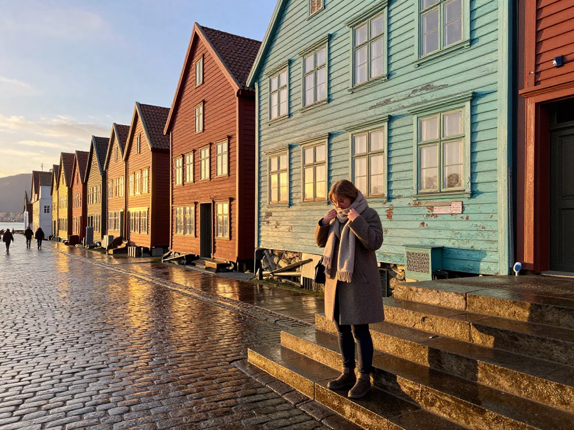 Adjusting Scarf in Bergen in in Bergen, Norway