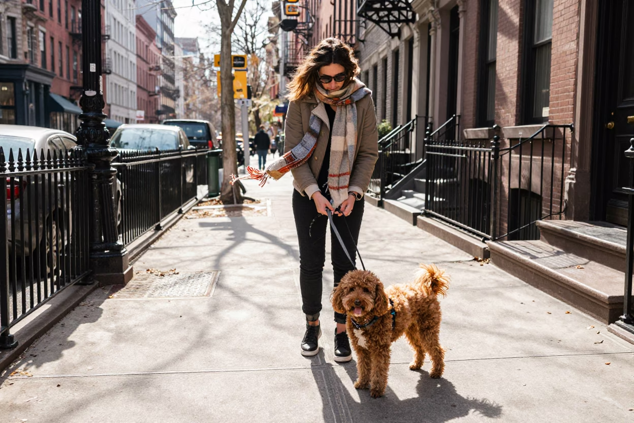 Adjusting Scarf in New York in in New York, New York, United States