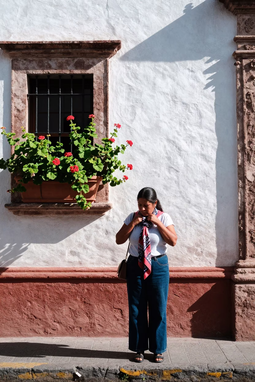 Adjusting Scarf in Oaxaca in in Oaxaca, Mexico