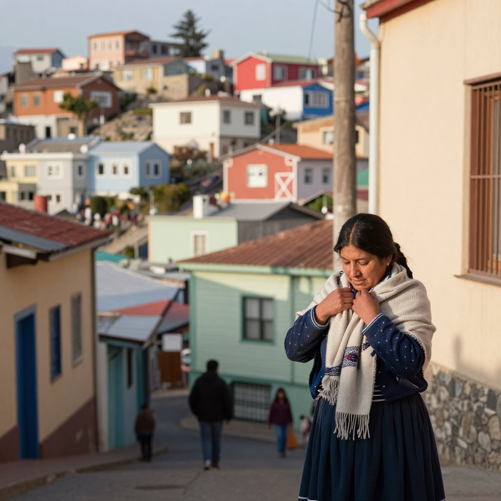Adjusting Shawl in Valparaiso in in Valparaiso, Chile