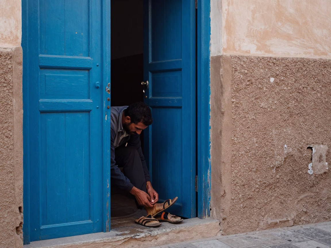 Adjusting Shoe in Essaouira in in Essaouira, Morocco