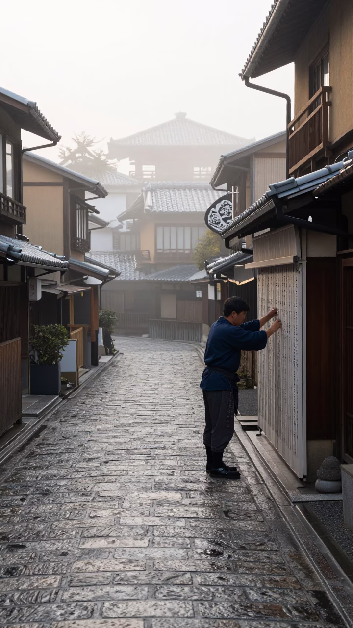 Adjusting Shutter in Kyoto in in Kyoto, Japan