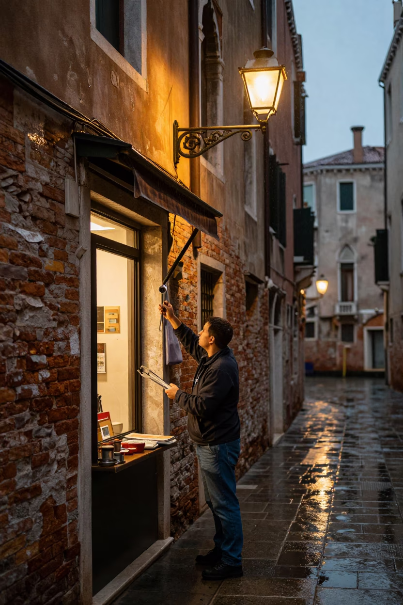 Adjusting Sign in Venice in in Venice, Italy