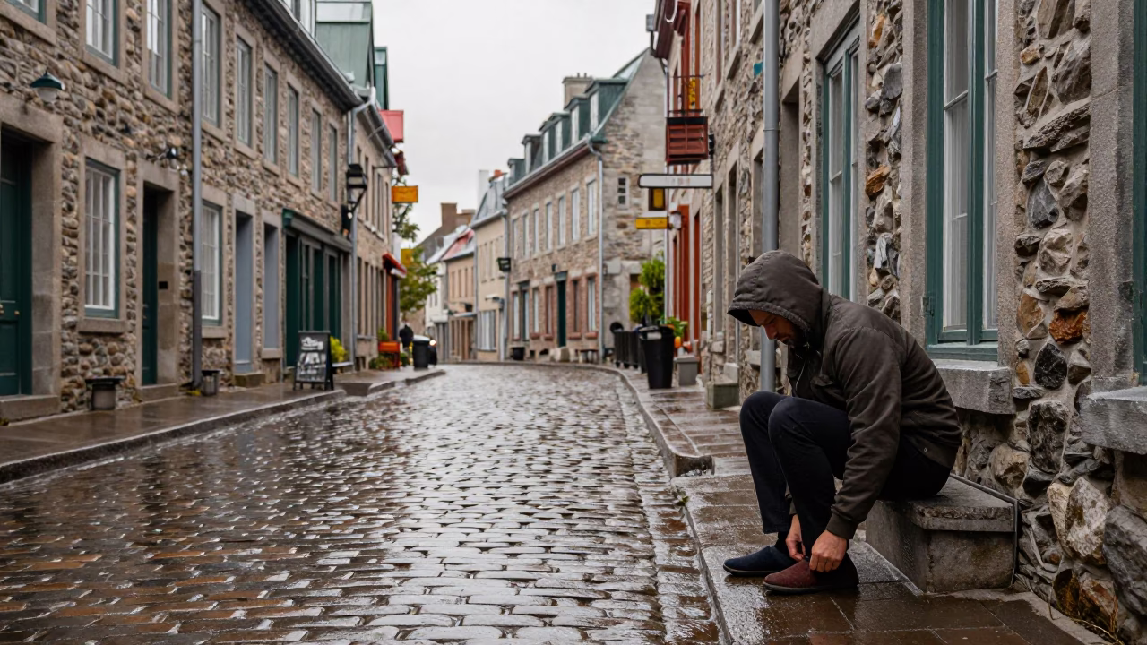Adjusting Slippers in Quebec City in in Quebec City, Quebec, Canada
