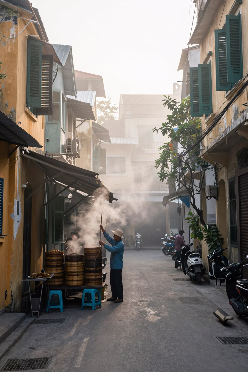 Adjusting Steamers in Hanoi in in Hanoi, Vietnam
