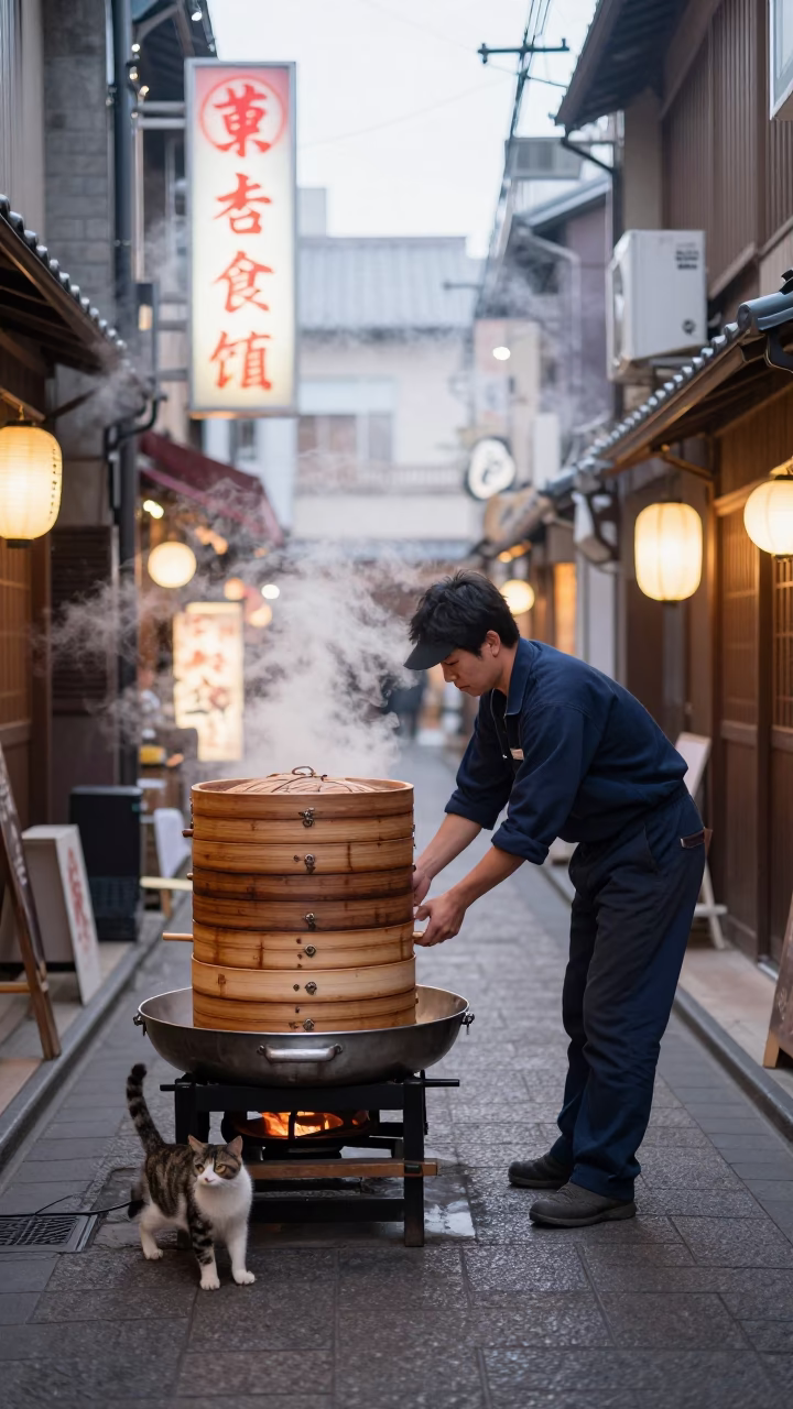 Adjusting Steamers in Osaka in in Osaka, Japan