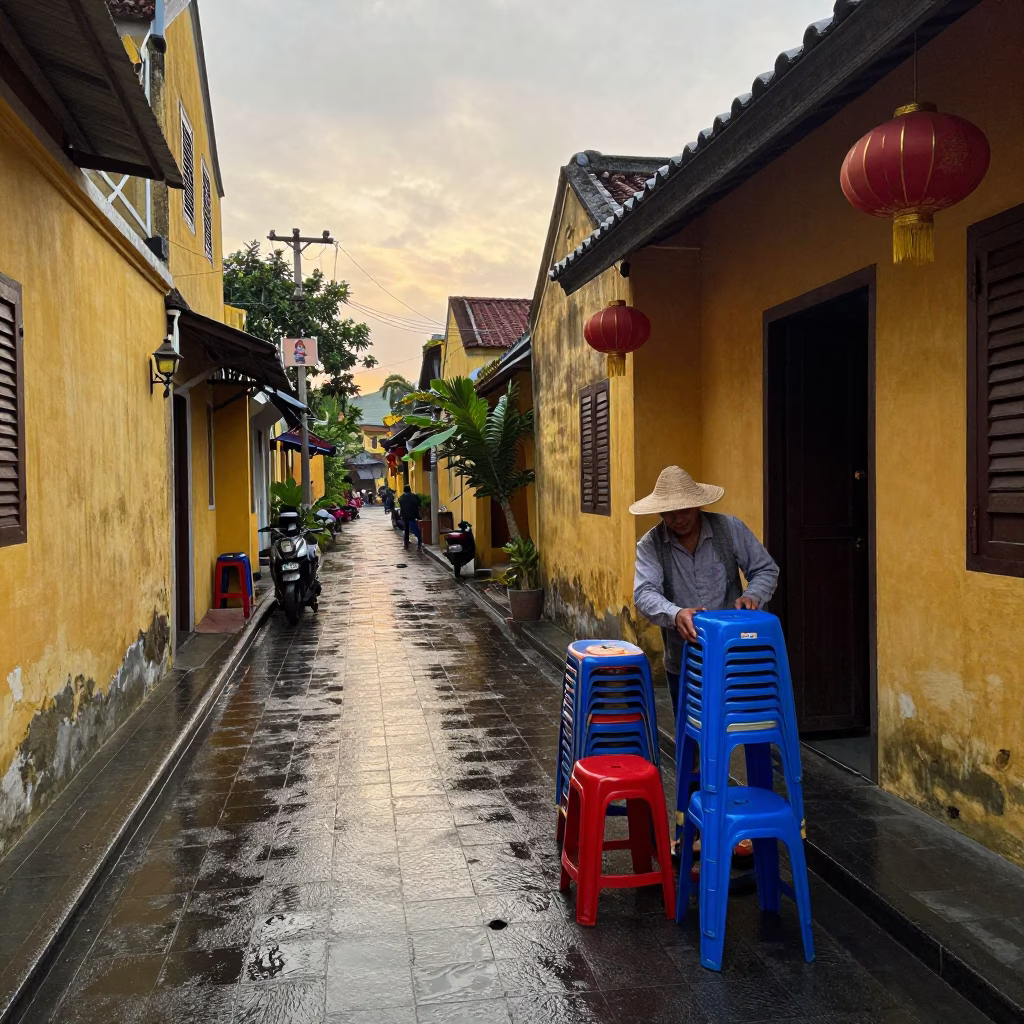 Adjusting Stools in Hoi An in in Hoi An, Vietnam