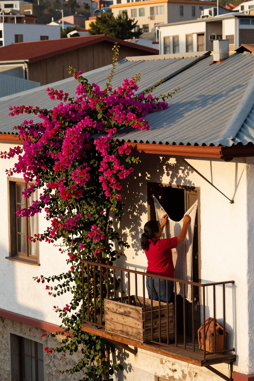 Adjusting Tapestry in Valparaiso in in Valparaiso, Chile