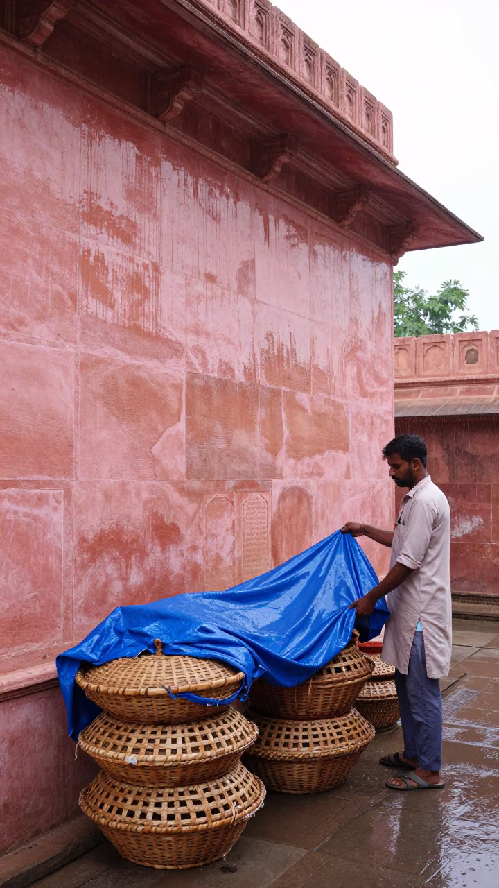 Adjusting Tarp in Jaipur in in Jaipur, India