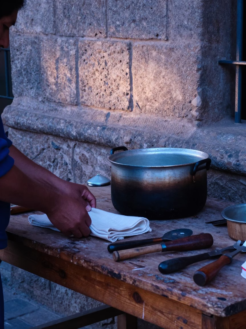 Adjusting Textile in Cusco in in Cusco, Peru