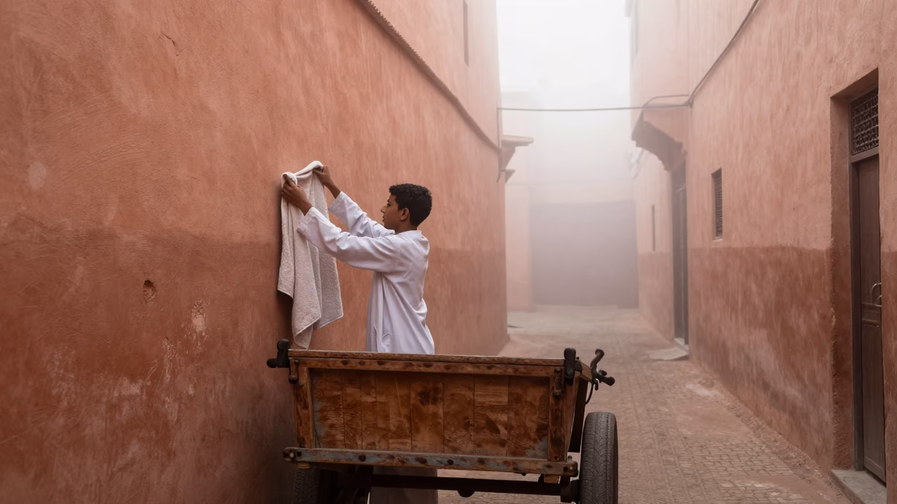Adjusting Towel in Marrakech in in Marrakech, Morocco