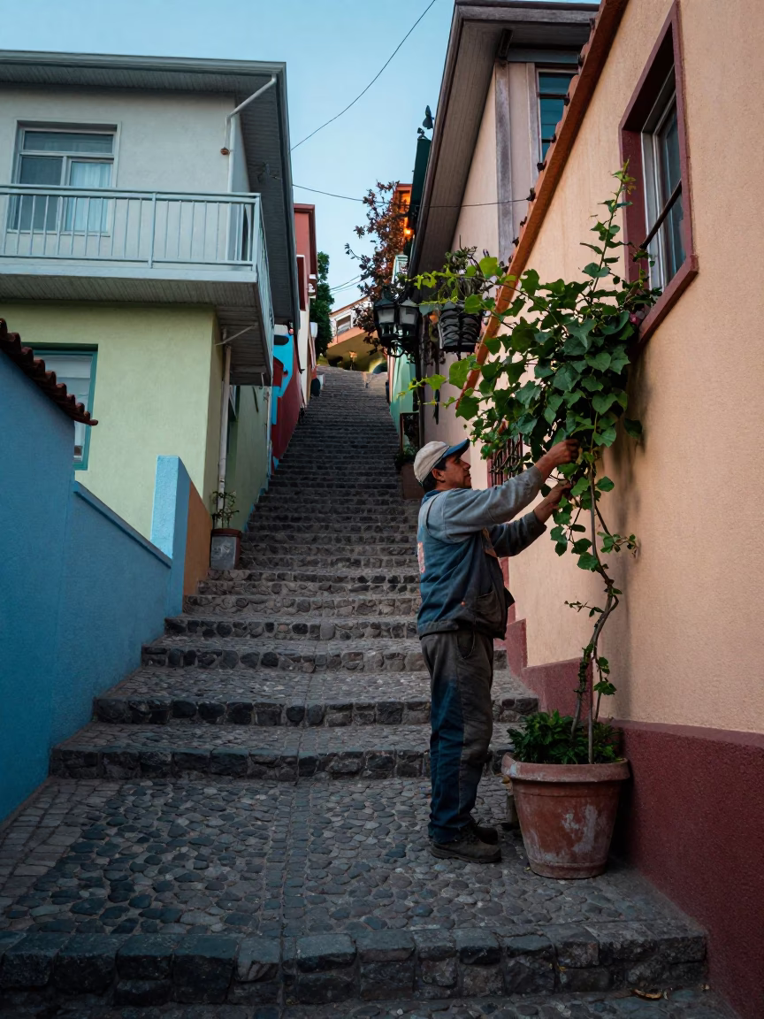 Adjusting Vine in Valparaiso in in Valparaiso, Chile