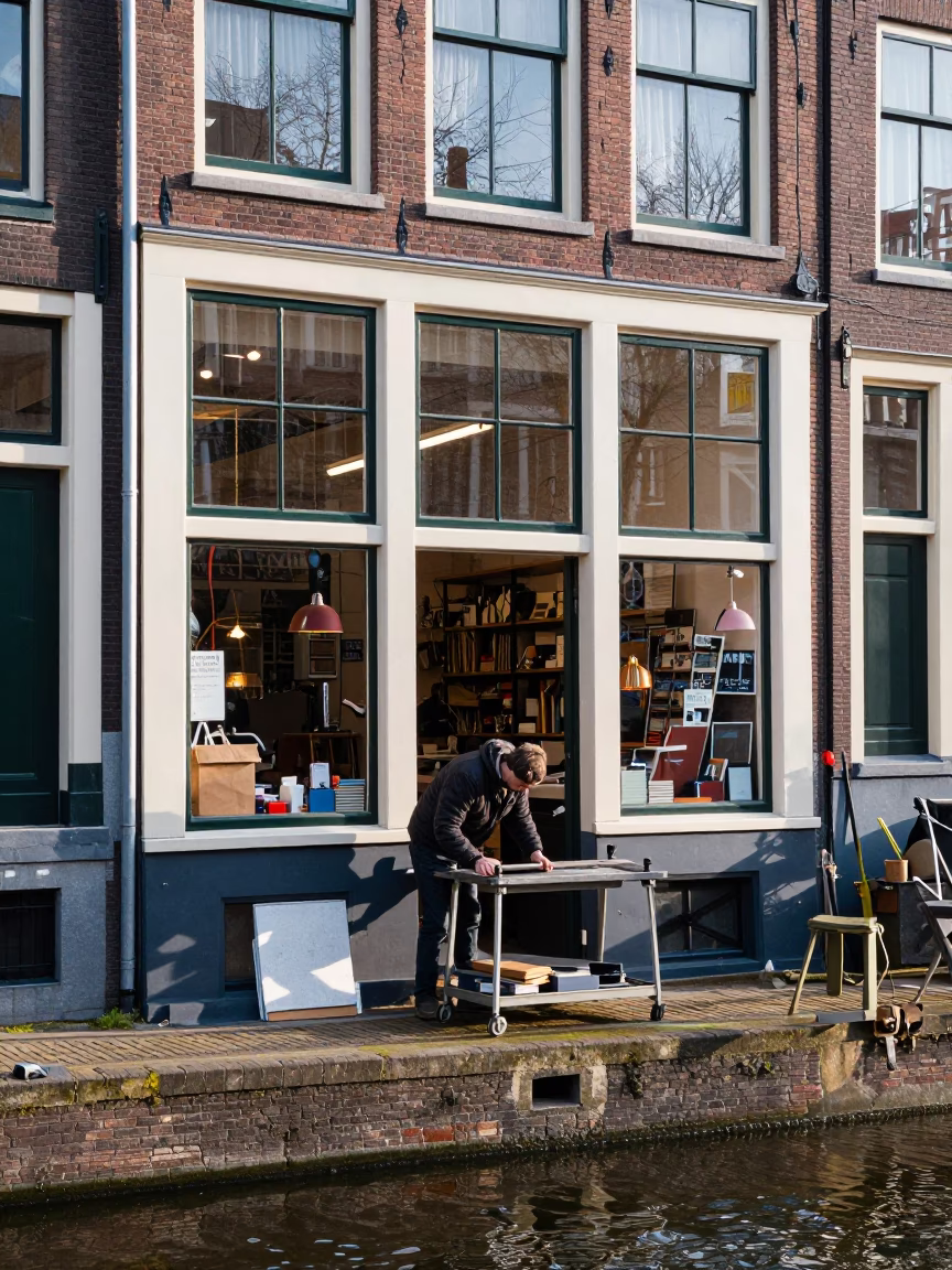 Adjusting Workbench in Amsterdam at Noon Light in in Amsterdam, Netherlands