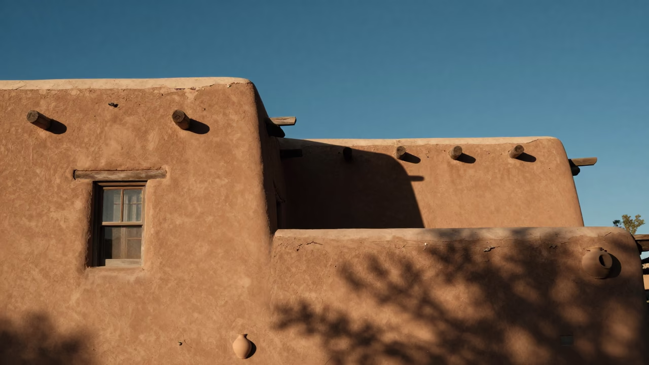 Adobe Architecture and Handcrafted Pottery in Santa Fe New Mexico Early Afternoon Light in in Santa Fe, New Mexico, United States