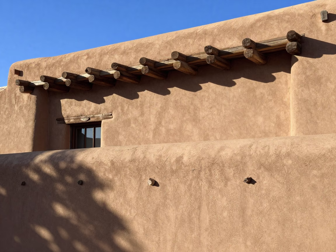 Adobe Architecture and Pueblo Style Details in Santa Fe New Mexico Midmorning Light in in Santa Fe, New Mexico, United States