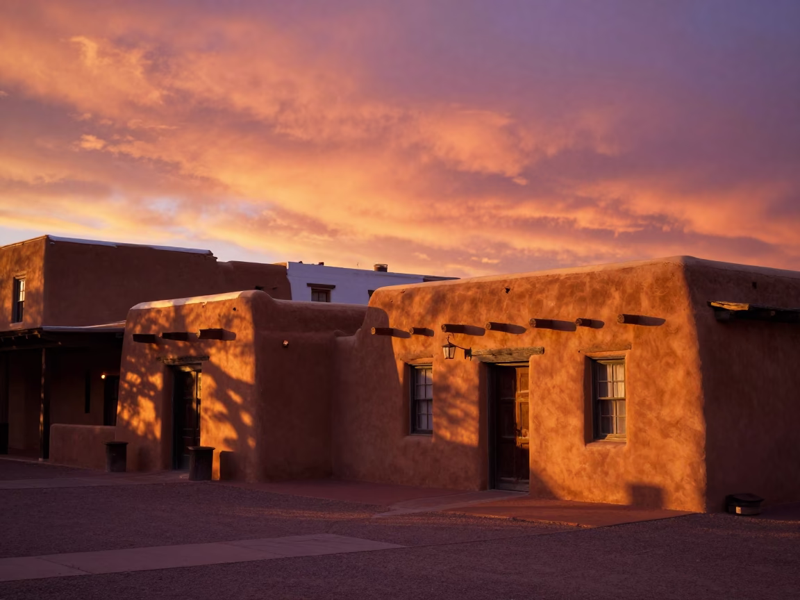 Adobe Architecture and Sunset Light in Santa Fe New Mexico United States in in Santa Fe, New Mexico, United States