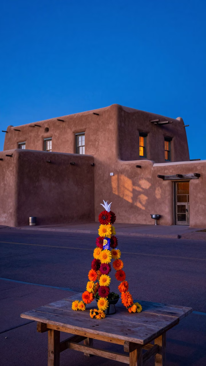 Adobe Architecture in Santa Fe at Blue Hour in in Santa Fe, New Mexico, United States