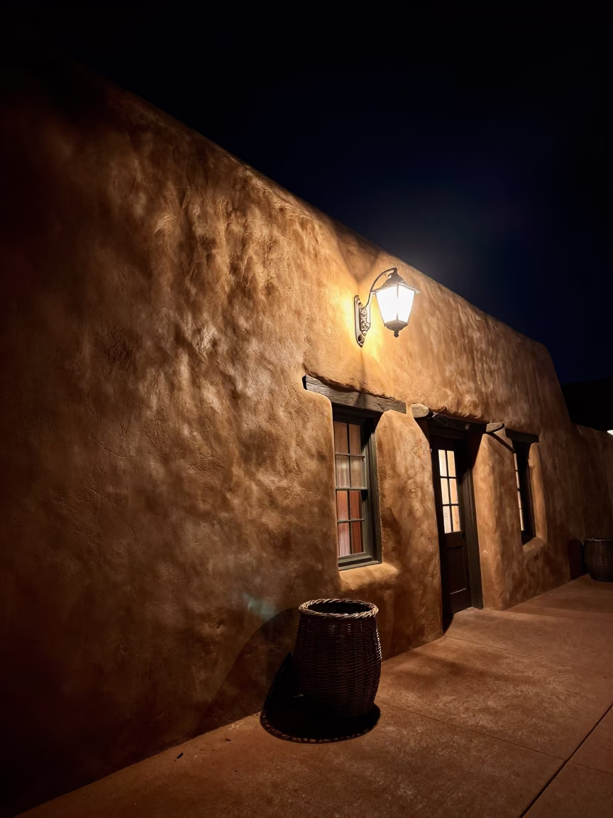 Adobe Architecture in Santa Fe at Deep In The Night Light in in Santa Fe, New Mexico, United States