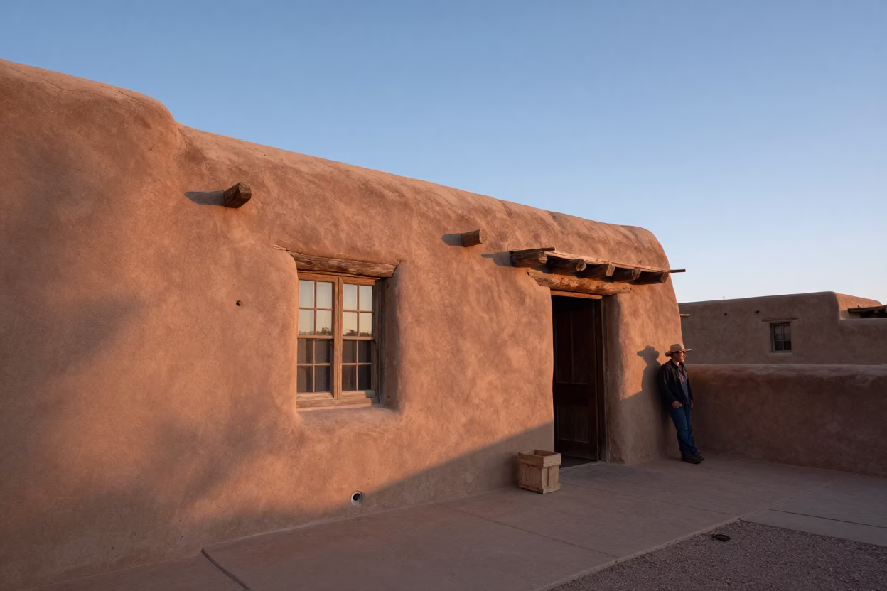 Adobe Architecture in Santa Fe at First Light Of Dawn in in Santa Fe, New Mexico, United States