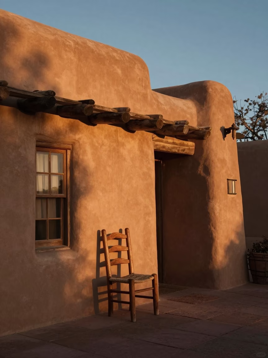 Adobe Architecture in Santa Fe at The Early Evening Light in in Santa Fe, New Mexico, United States