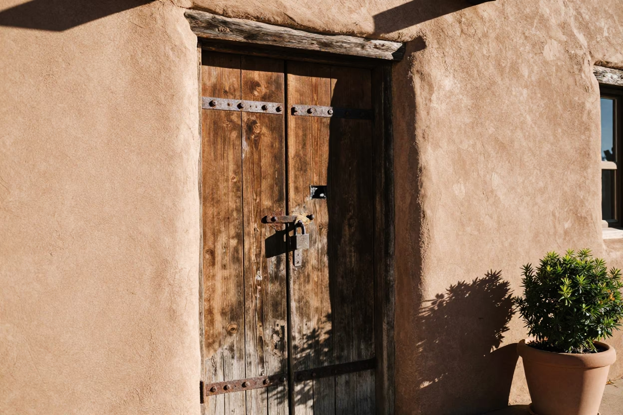Adobe Door in Santa Fe in in Santa Fe, New Mexico, United States