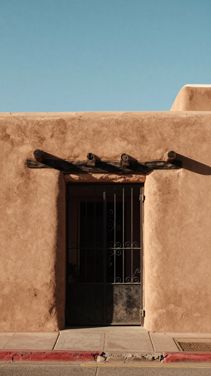 Adobe Exterior at Afternoon Light in Santa Fe in in Santa Fe, New Mexico, United States