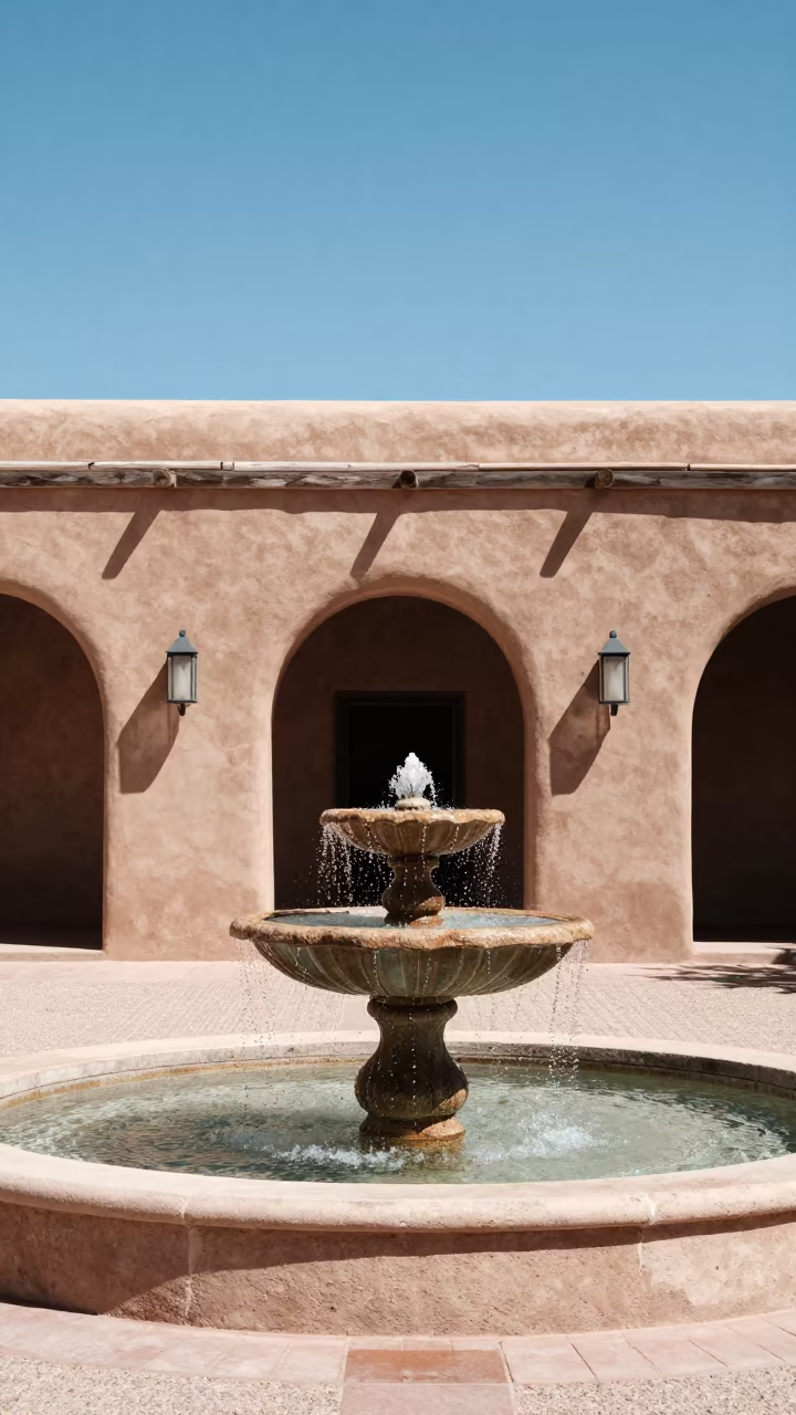 Adobe Hacienda Courtyard Fountain New Mexico in in New Mexico