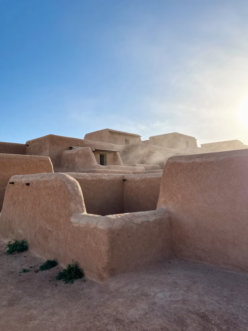 Adobe Pueblo Terraces at Dawn in near Santa Fe