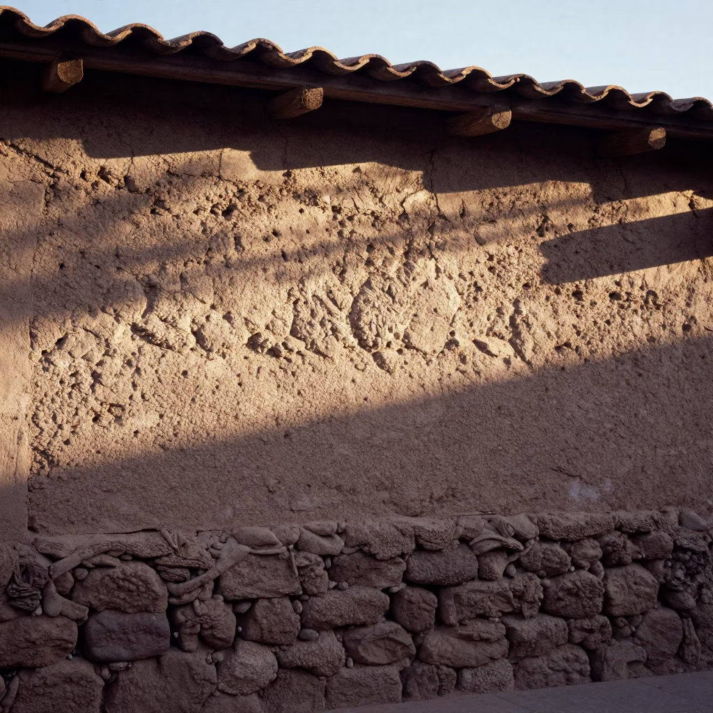 Adobe Wall in La Paz at The Early Evening Light in in La Paz, Bolivia