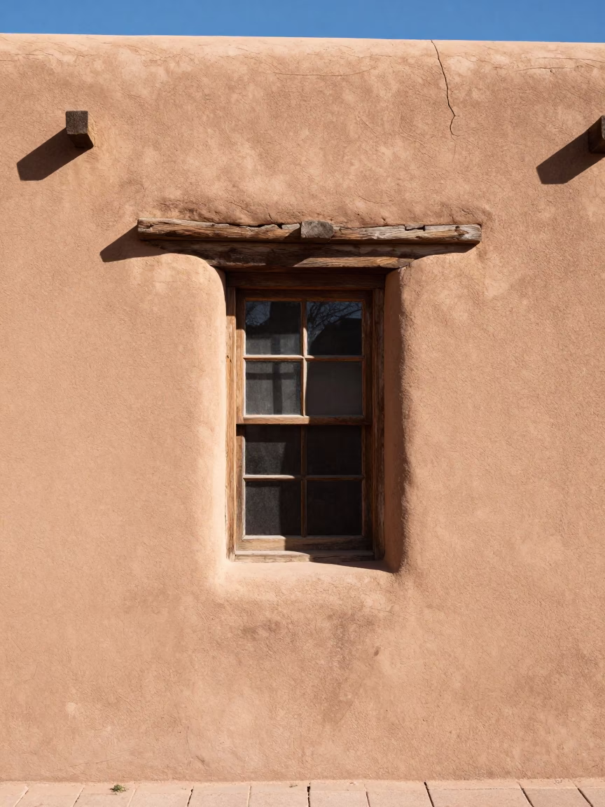 Adobe Wall in Santa Fe at Bright Midmorning Light in in Santa Fe, New Mexico, United States