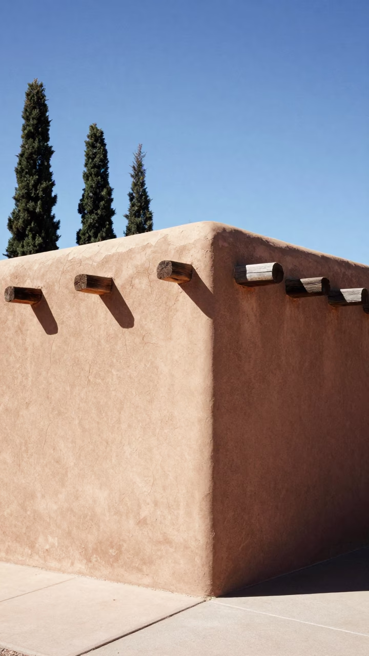 Adobe Wall in Santa Fe at The Flat Glare Of Noon Light in in Santa Fe, New Mexico, United States