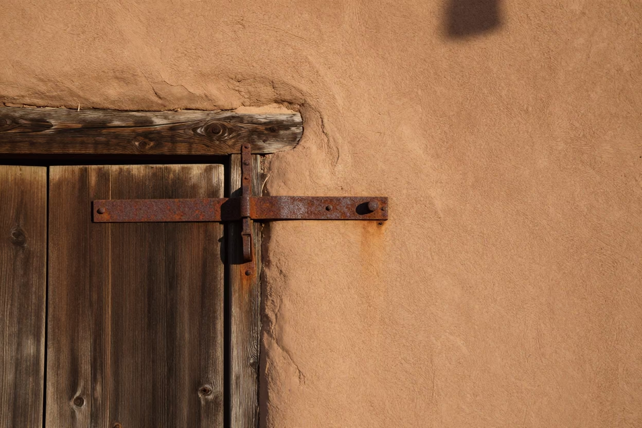 Adobe Wall Texture and Rusty Latch in Morning Light Santa Fe New Mexico in in Santa Fe, New Mexico, United States