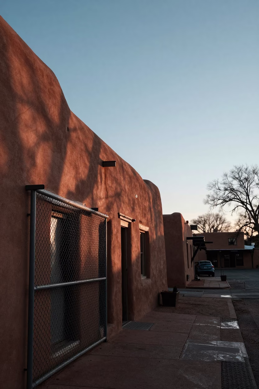 Adobe Walls and Morning Light in Santa Fe New Mexico Before Sunrise in in Santa Fe, New Mexico, United States