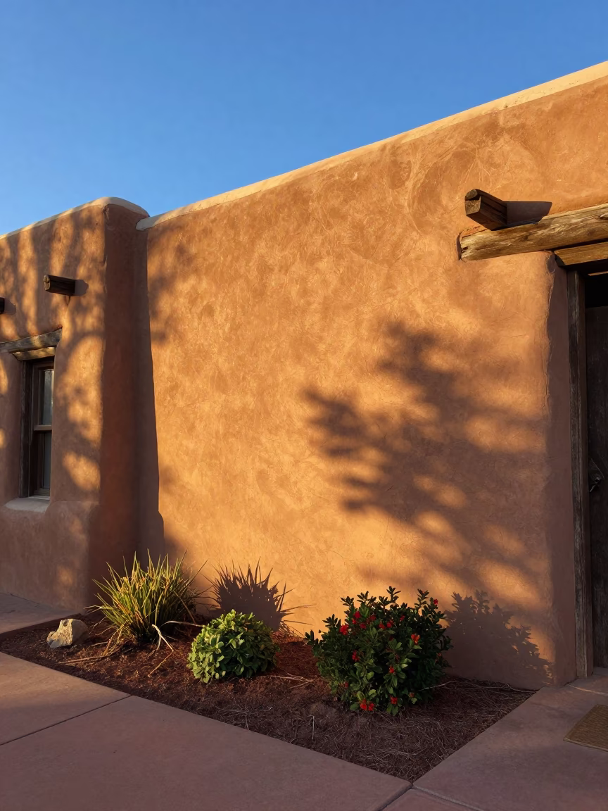 Adobe Walls just after sunrise in Santa Fe in in Santa Fe, New Mexico, United States