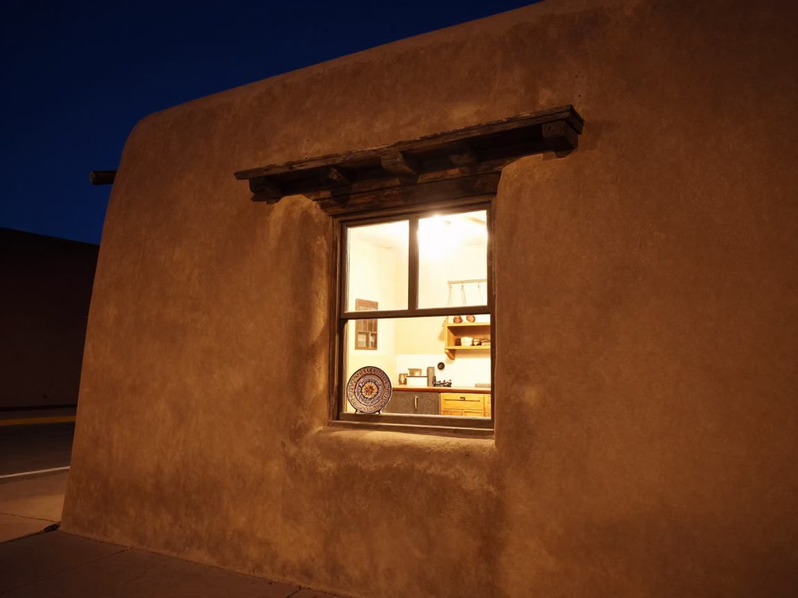 Adobes in Santa Fe at Late At Night Light in in Santa Fe, New Mexico, United States