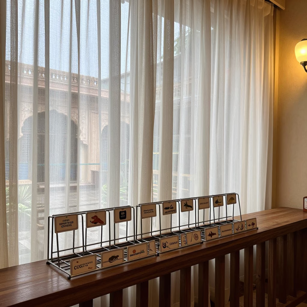 Adoption Crate Labels on Pier Railing in on a pier railing near Rajkot