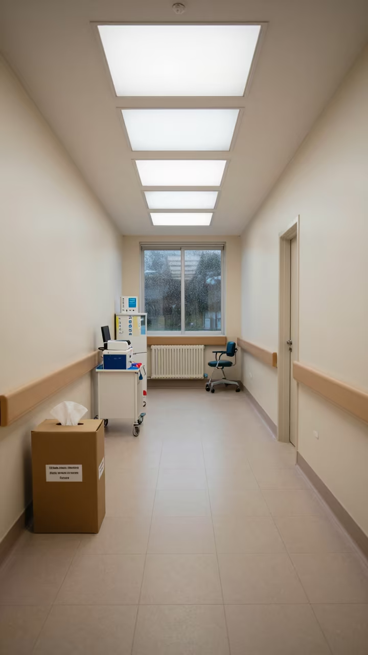 Adoption Gift Bag Tissue Bin in Therapy Corridor in along a therapy corridor with organized equipment near Bridgetown