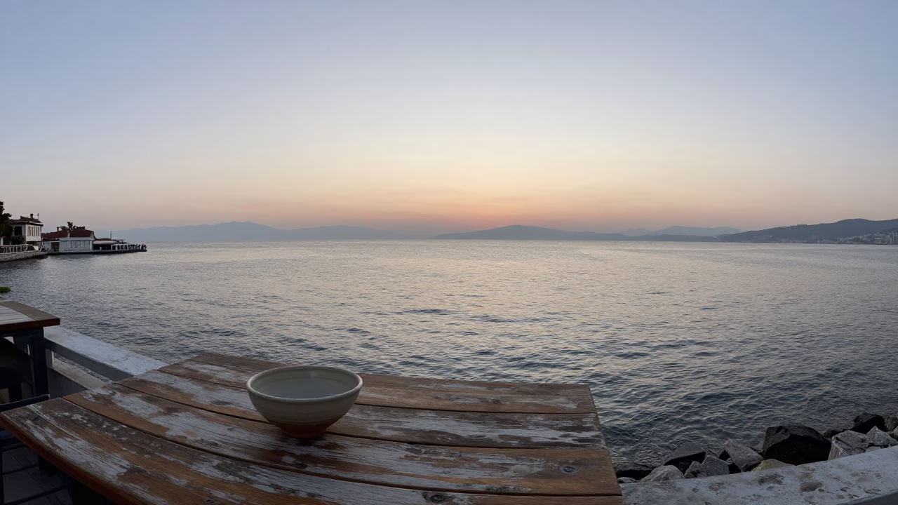 Aegean Sea And Coastal Activity at Nautical Dawn Light in Izmir in in Izmir, Turkey