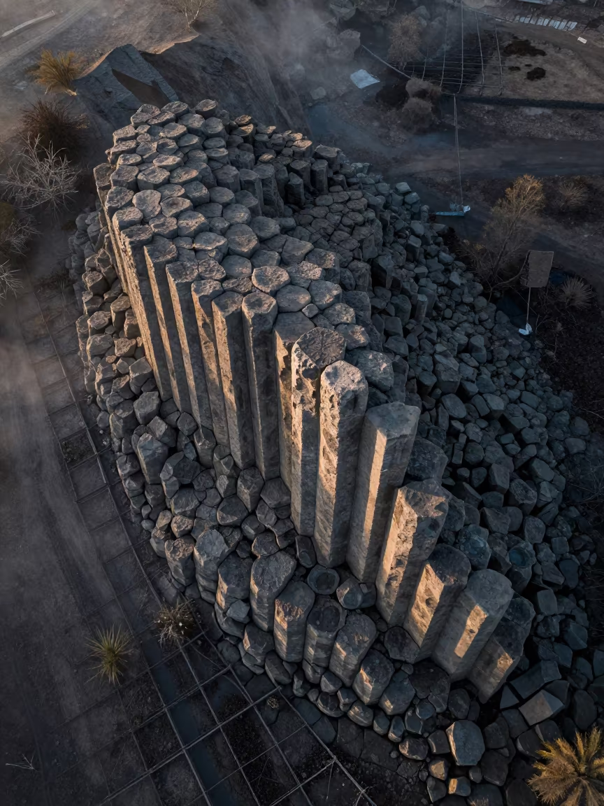 Aerial Basalt Columns and Irrigation Geometry in high above irrigation geometry near Batna