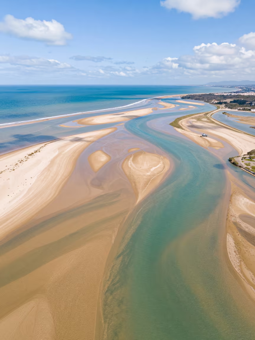 Aerial Braided Delta Meeting Open Sea Near Marseille in high above braided river channels near Marseille