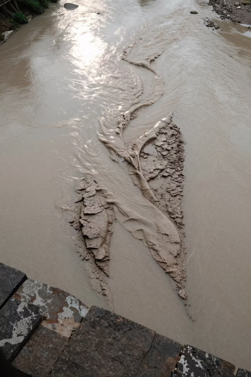 Aerial View of Braided River Silt Ledge in on a stone ledge near Kaduna