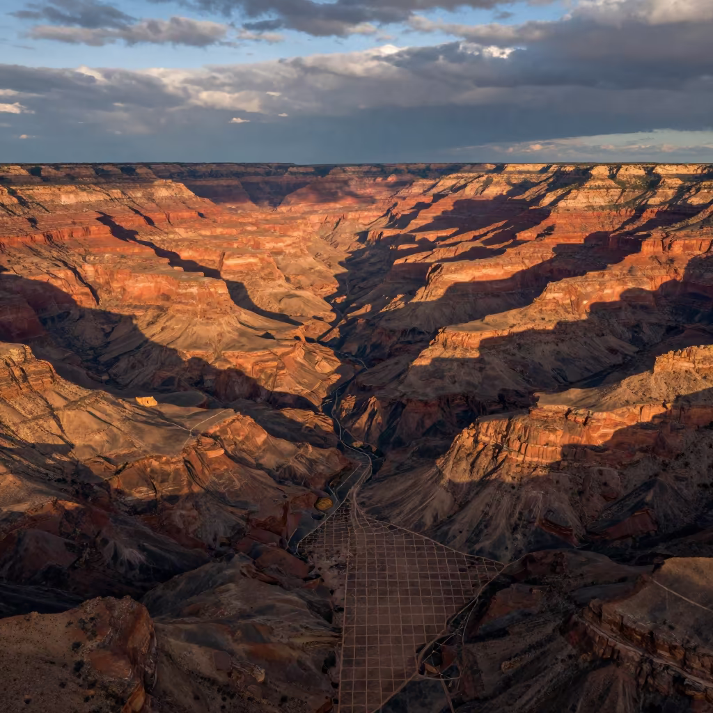 Aerial Canyon Shadow on Nevada Ochre Plateau in high above irrigation geometry in Nevada