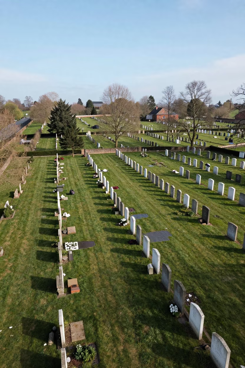 Aerial Cemetery View Late Afternoon UK in in United Kingdom